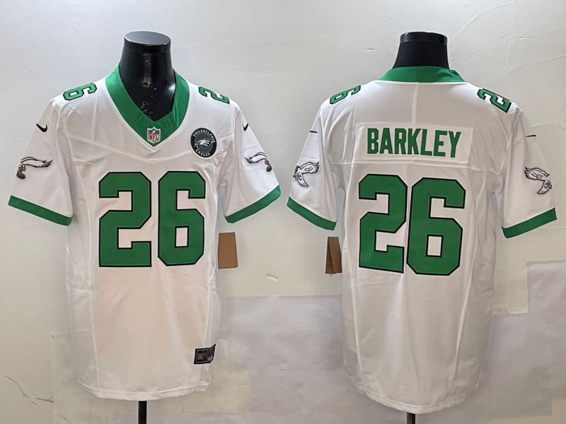 Men Philadelphia Eagles #26 Barkley White Retro three generations 2025 Nike Vapor Limited NFL Jersey style 3